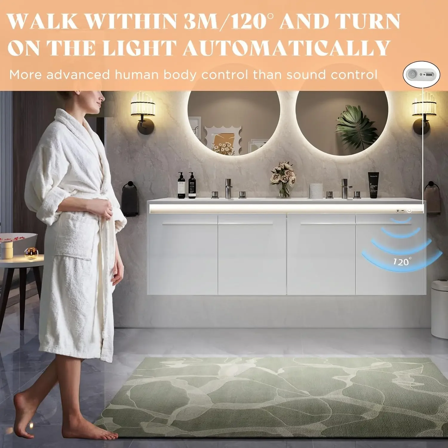 60"LED Floating Bathroom Double Vanity with Sink Combo, Modern High Gloss Wall Mounted Bathroom Storage Cabinet with 3 Hole Sink 3
