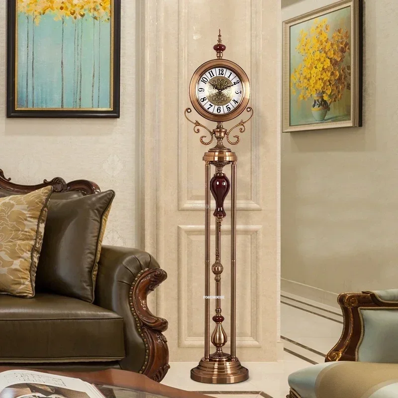 Modern Living Room Standing Clock Ornament Home Metal Floor Clocks European Villa Luxury Silent Movement Clock Watch Decoration