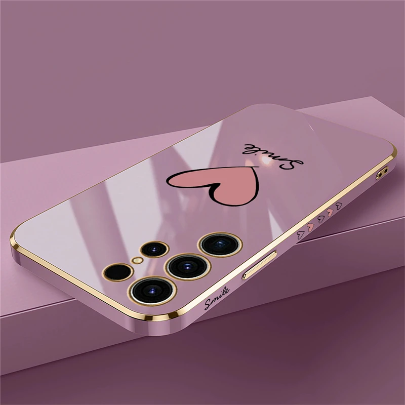 Luxury Plating Silicone Case For Samsung Galaxy S23 Ultra S22 S21 Plus S20 fe S10 NOTE 20 10 8 9 Love Heart Shockproof Cover — view 3