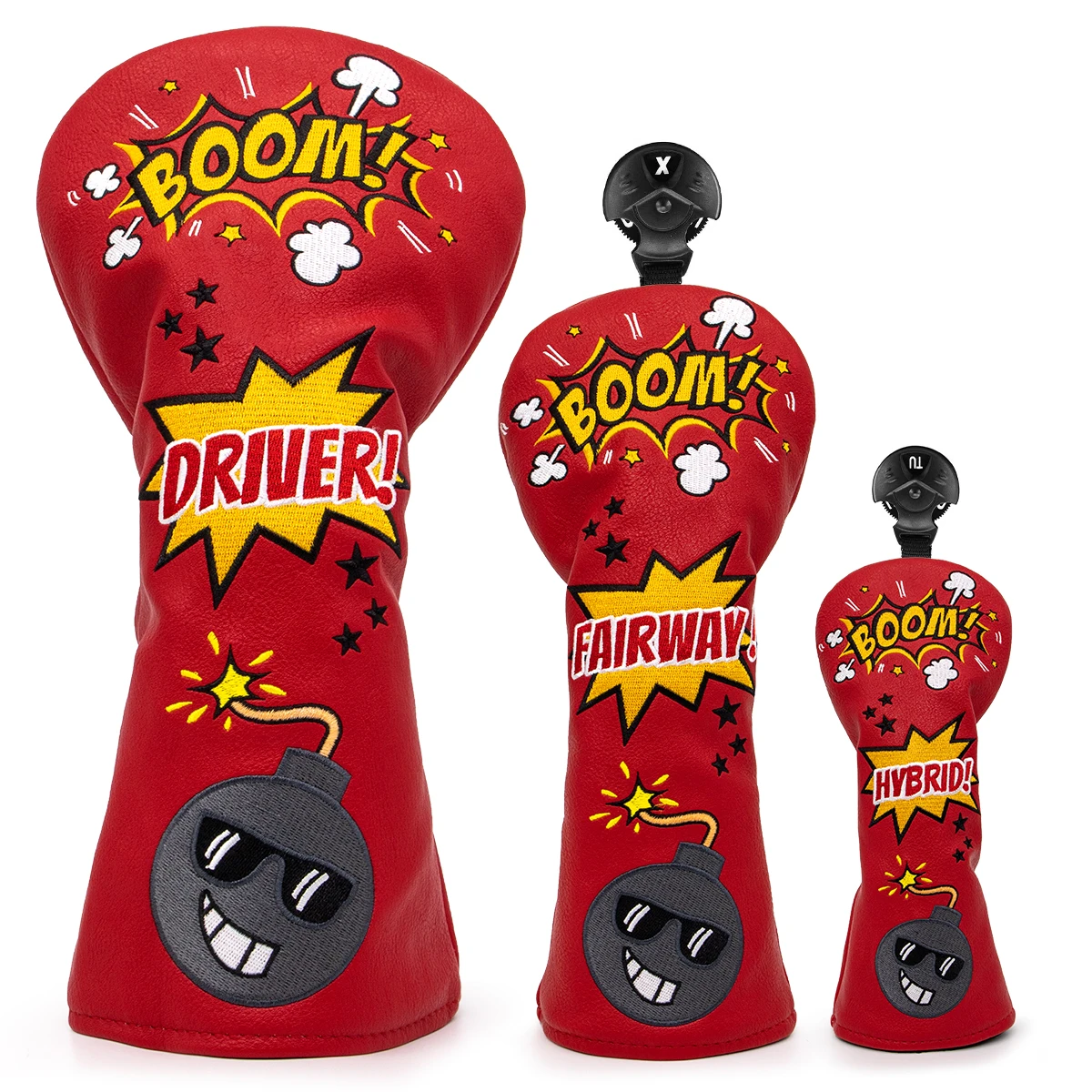 Golf Club Headcovers Red Bomb Bombs Premium Leather Golf Wood Head