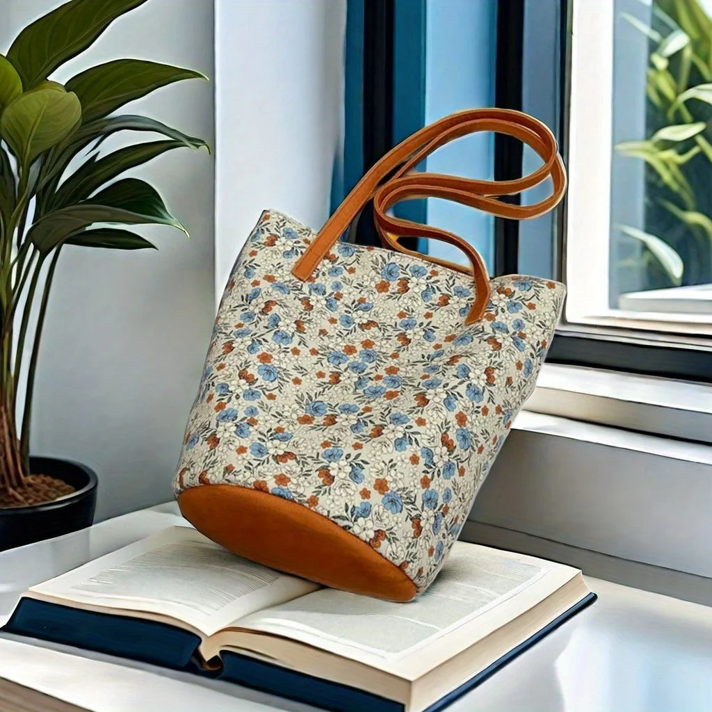 Floral City Jogging Bags Women's Shoulder Bag Canvas Large Capacity Tote Bag Lazy Wind Fallow Shopping School Hiking Mammy Pack