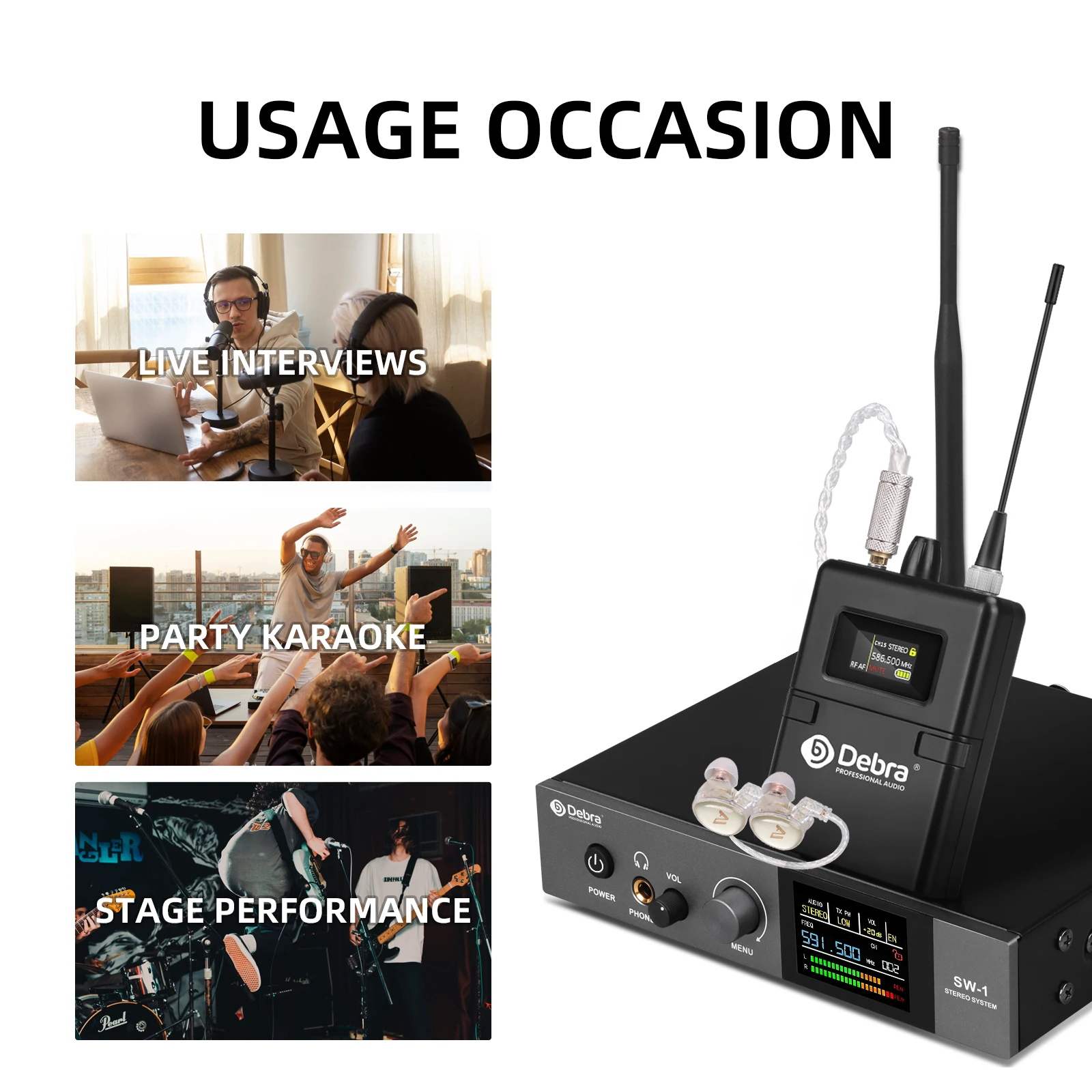Wireless in ear monitor SW-1 Wireless Stereo In-Ear Monitoring System Real-time In-Ear Monitoring 590-599 MHz Stage and Outdoor Performance