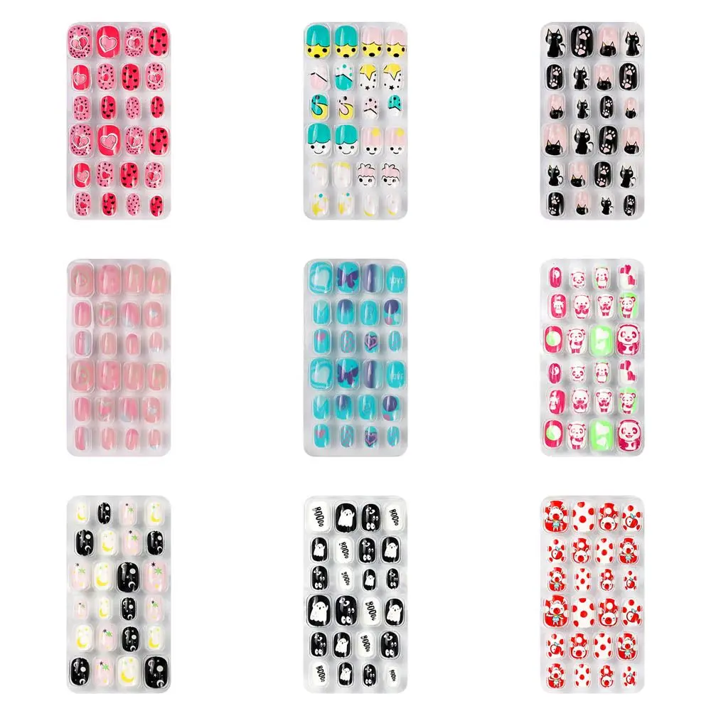 24Pcs/Set Wearable Girls Gifts False Gel Short Square Full Cover Finger Nails Decor Nail Tips Nail Art Fake Nails False Nail
