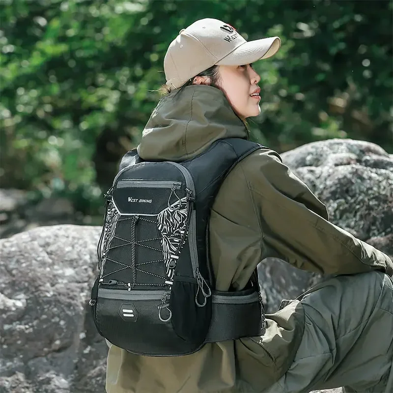 WEST BIKING Sport Backpack 16L Large Capacity Hiking Cycling Hydration Backpack Multi Pocket Mesh Bag+Strap Reflective
