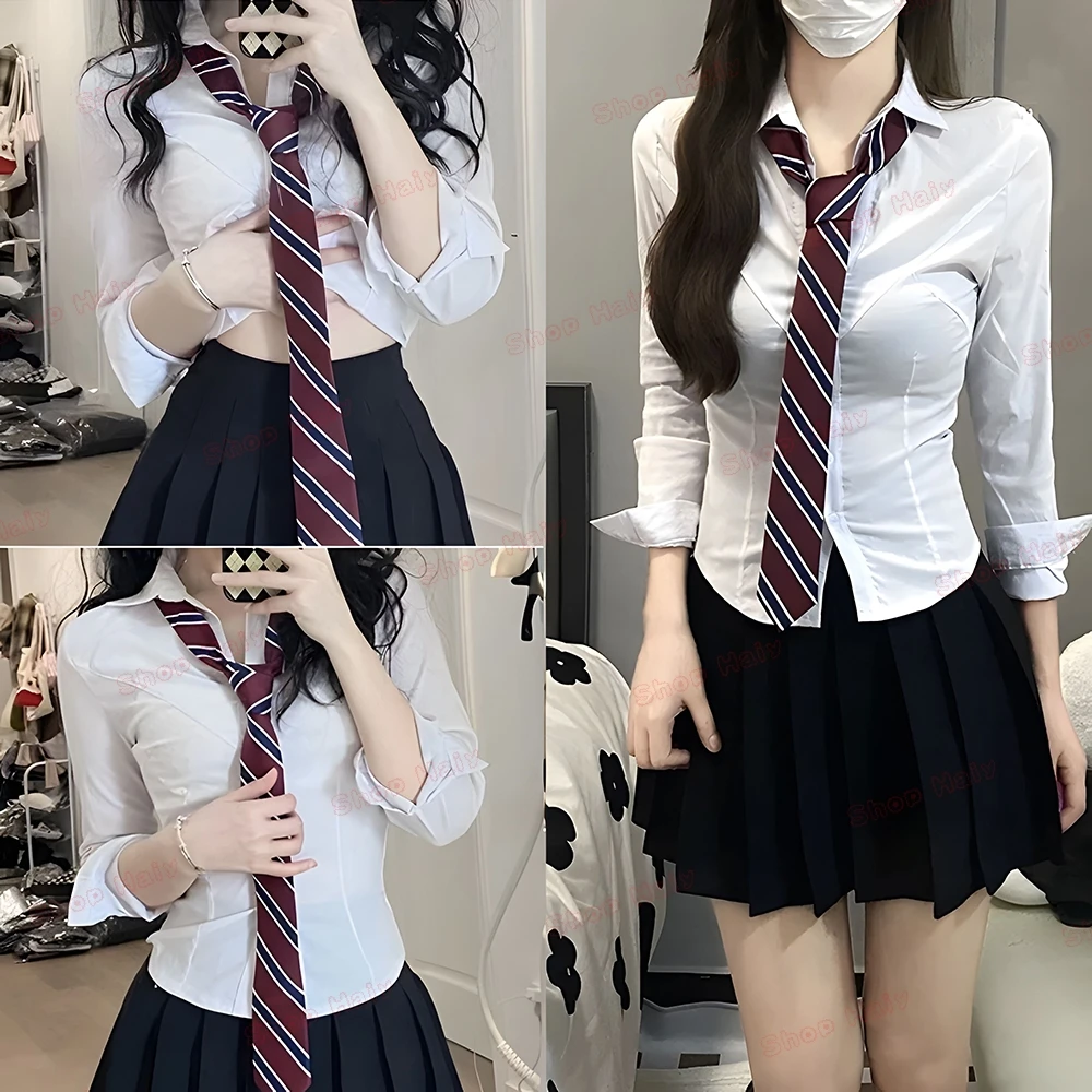 

Sexy Beauty V-shaped Chest Design Shirt Japanese School Uniform Girl Jk Suit Pleated Skirt Built-in Safety Shorts Costumes Women