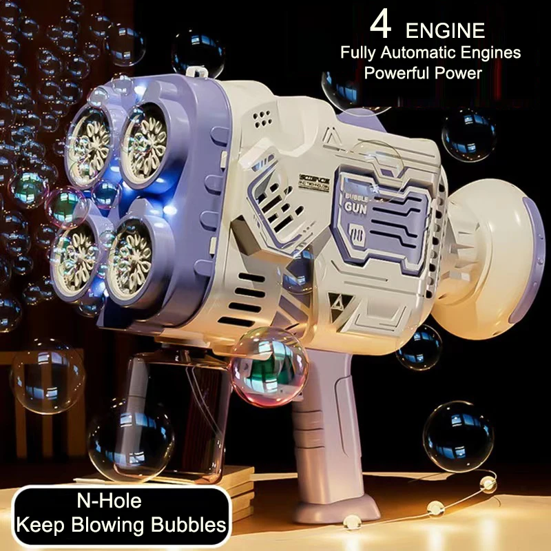 132/80holes Automatic Bubble Gun With Light Bazooka Bubble Machine Soap Bubbles Magic Bubble