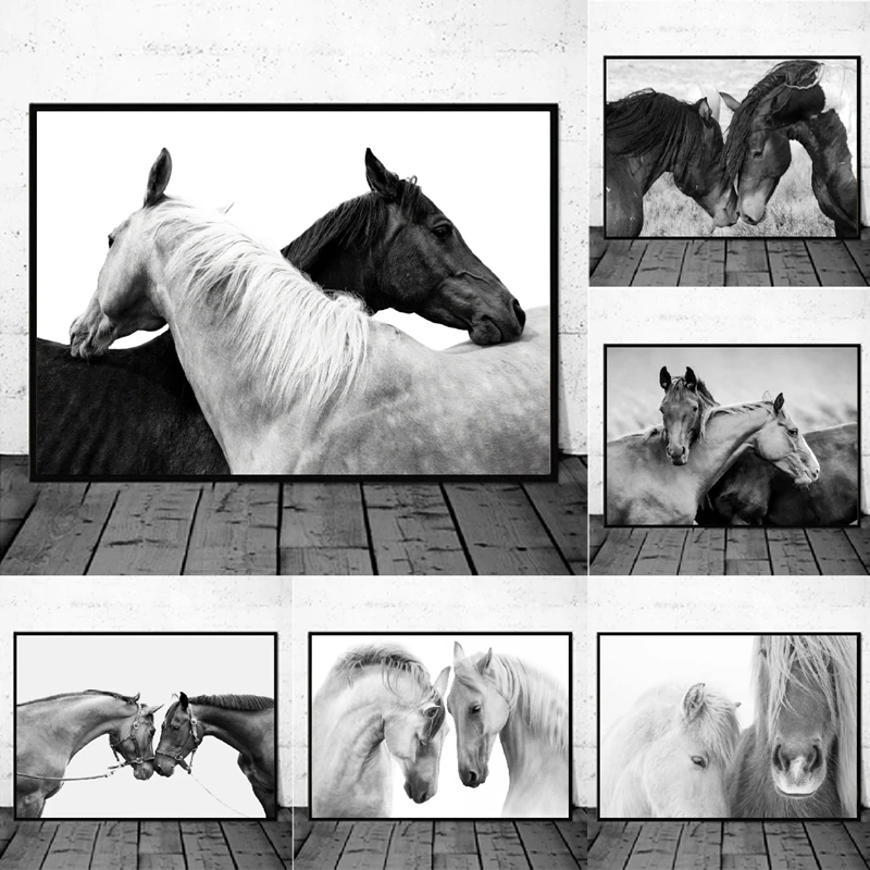 HorseBlackandWhitePhotoPosterAnimalPrintsTowHorseRusticFarm