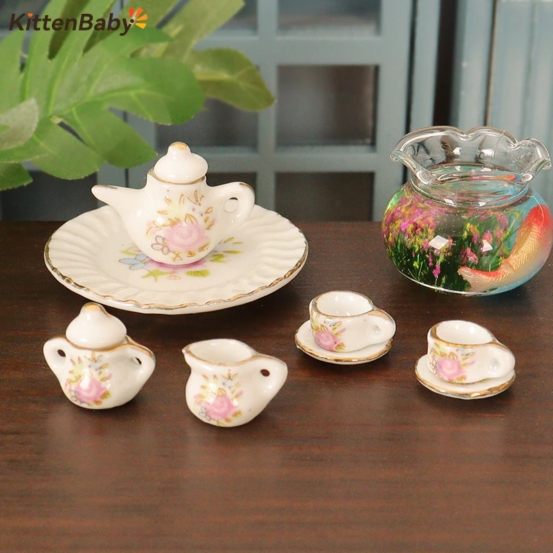 

Набор миниатюрных фарфоровых чайных чашек 1:12, Цветочная посуда, кухонная мебель для кукольного домика, игрушки для детей, чайные чашки, рождественские подарки
