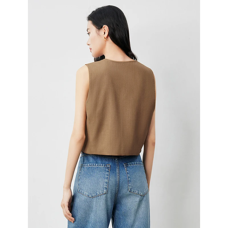 Women's Vest Summer V-neck Layup Coat Commuter Style Short Top fur vest,women vest
