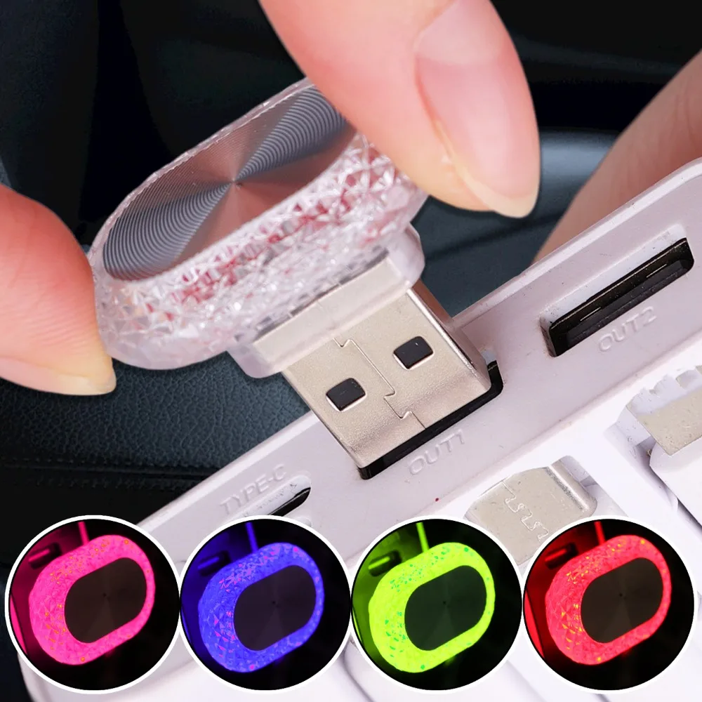 Compact USB LED Ambient Night Lights - Multicolor Decorative Illumination for Cars, Bedrooms, and Home Decor