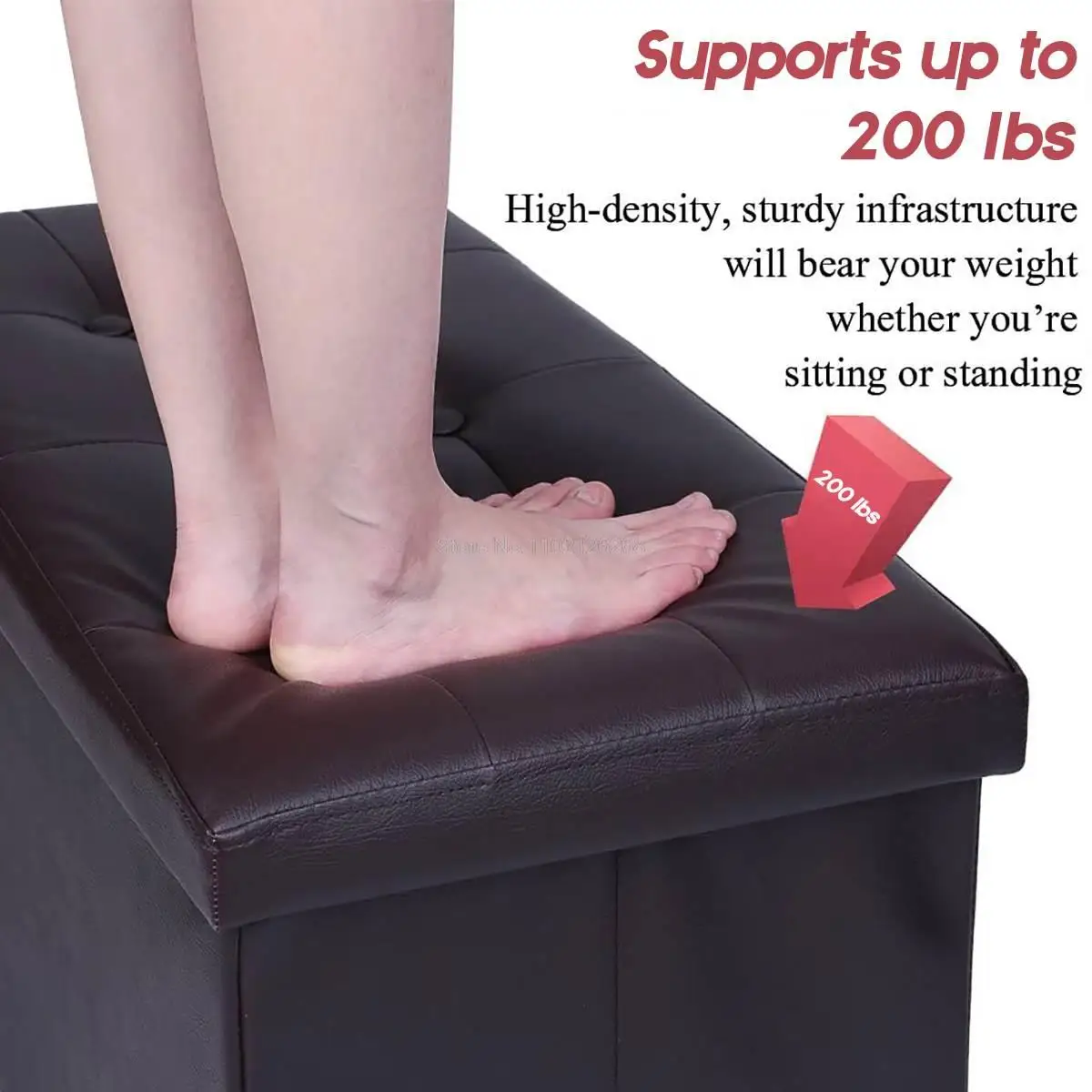 Multifunctional Foldable Ottoman Storage Foot Stool Waterproof Leather Footstool Storage Box Large Sofa Chair Bench Seat Pouf