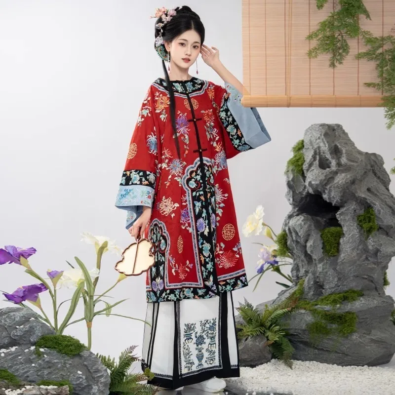 Young Grandma's Clothing in Late Qing Dynasty Chrysanthemum Printed Placket Clothes Antique-like Han Women's Hanfu