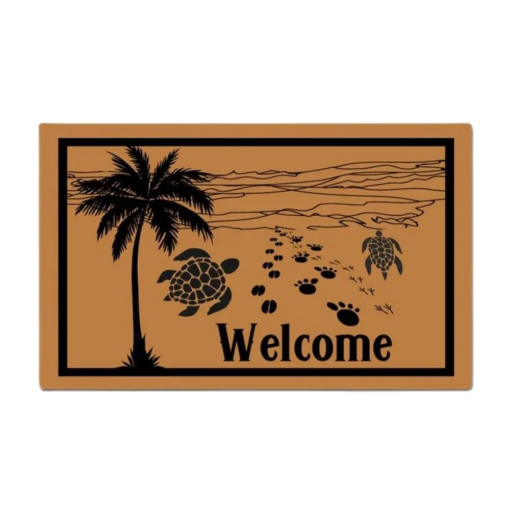 

Funny Mat Welcome Palm Tree Beach Turtle Doormat Outdoor Porch Patio Front Floor Christmas Holiday Rug Decor Home Door Mat