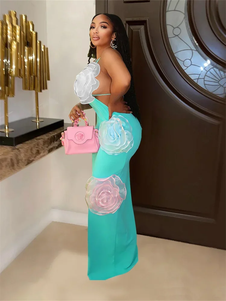Wmstar Women Dresses Fashionable Sexy Hanging Neck Backless Strap Women's Solid Color Flower Party Dress Wholesale Dropshipping