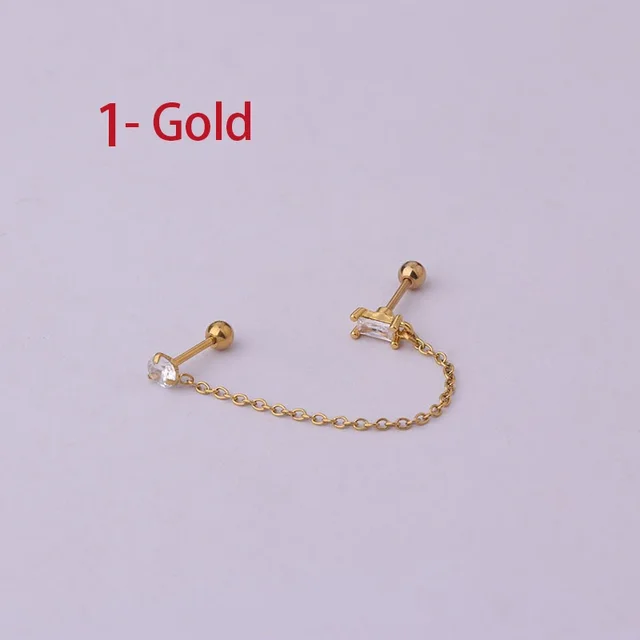 Boucles d'oreilles tendance en acier inoxydable pour femmes, 1 pièce, chaîne à Double perçage, fleur coréenne, Zircon, clous de perçage, bijoux à la mode