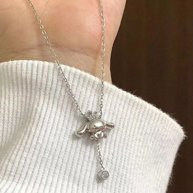 

New Cinnamoroll Sanrio Anime Figure Necklace Cute Kawaii Girl Exquisite Chain Diamond Shiny Jewelry Electroplating Friends Gifts