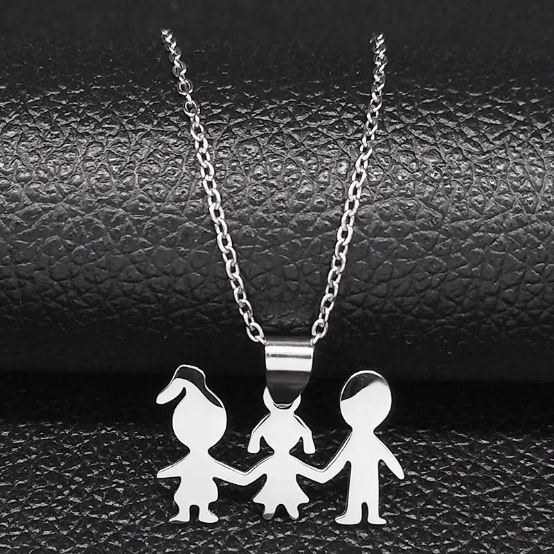Stainless Steel Family Girls Boys Necklace Women Mama Kids Neckless Silver Color Child Jewerly Gift collar familia N7191
