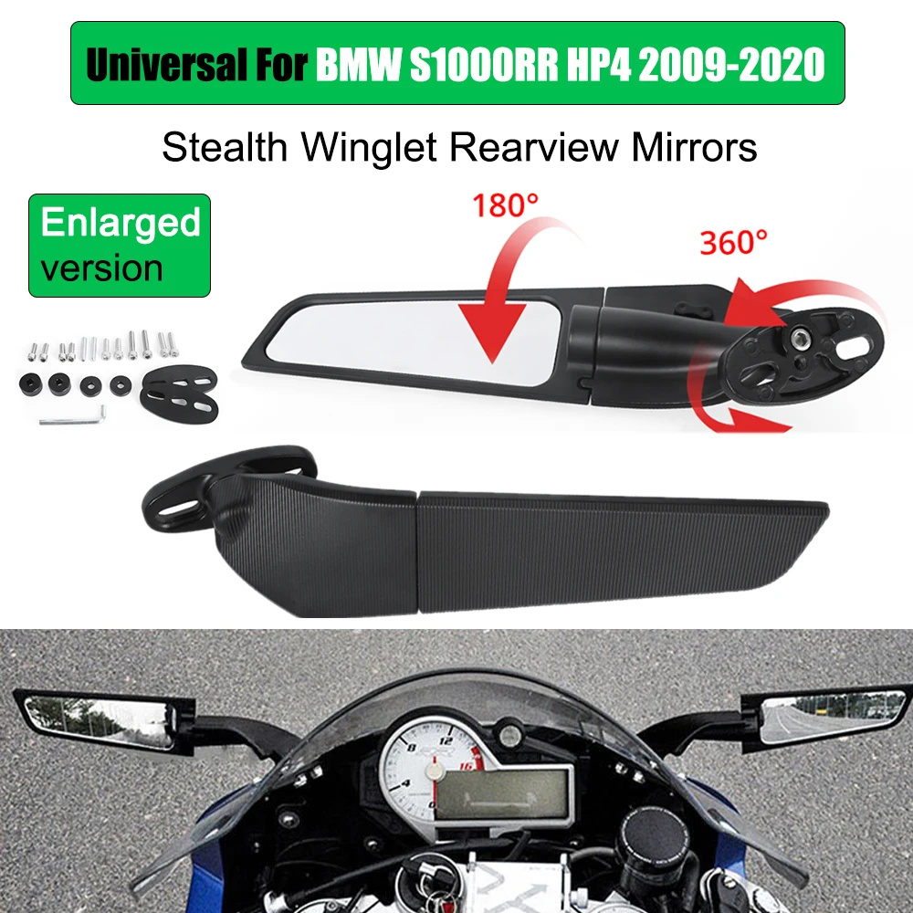 

Motorcycle Stealth Winglet Mirrors Side Adjustable Rotating Universal Rearview Mirror For BMW S1000RR HP4 2009-2020