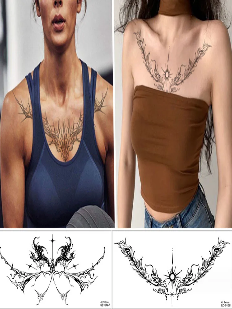 

Big Size Juice Tattoo Stickers Semi-Permanent Waterproof Angel Wings Temporary Tattoo Men Women Chest Decals