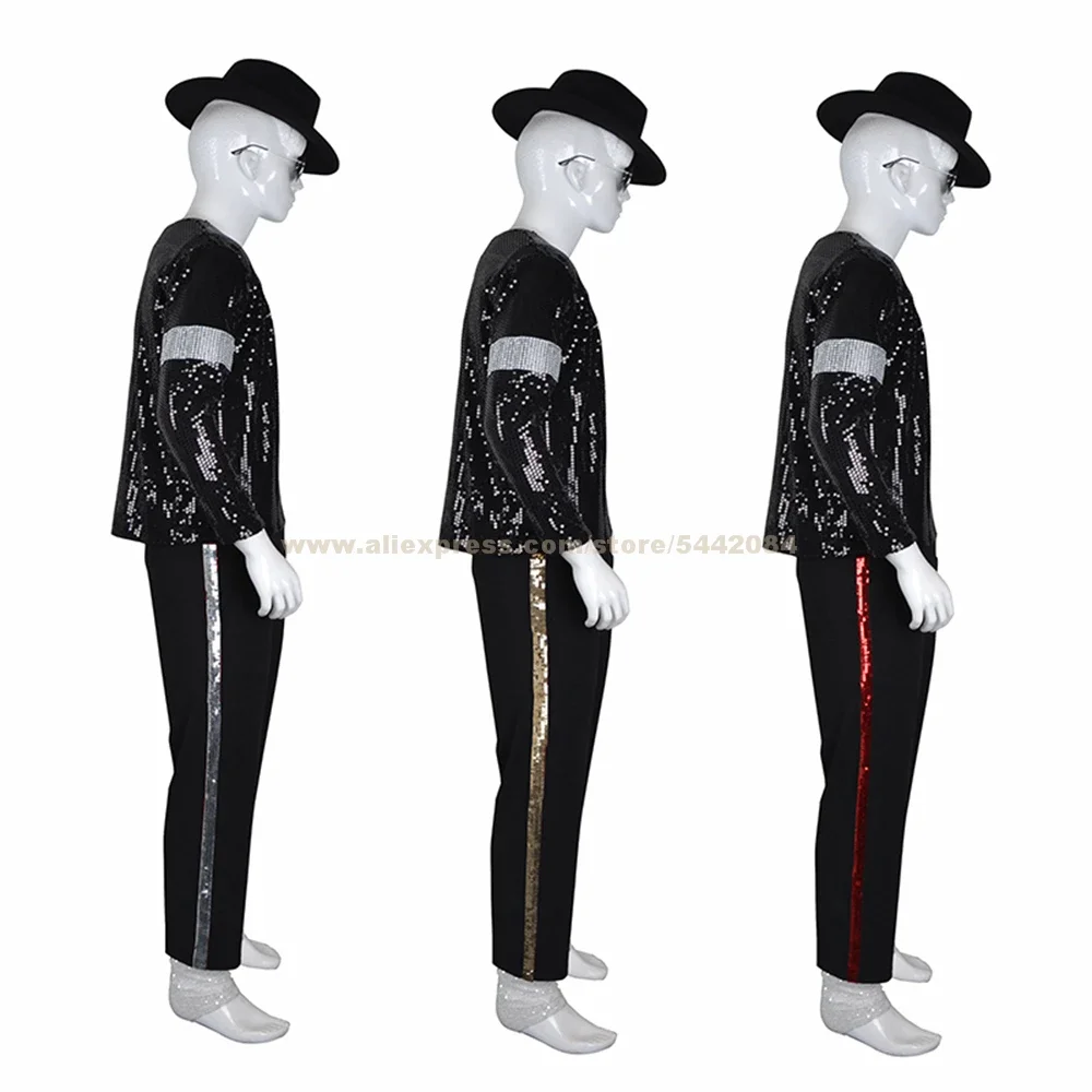 MJ Michael Jackson Billie Jean Pants Sliver Casual Stripe Trousers Collection Party Halloween Carnival Costume Cosplay Prop