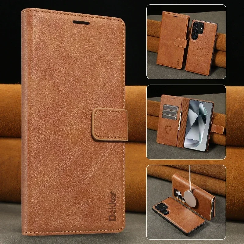 Dual-Function Magnetic Leather Phone Case with Wireless Charging and Card Slot