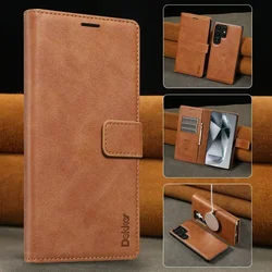 Dual - Function Magnetic Leather Phone Case with Wireless Charging and Card Slot - Galaxy S23 Ultra (Brown)