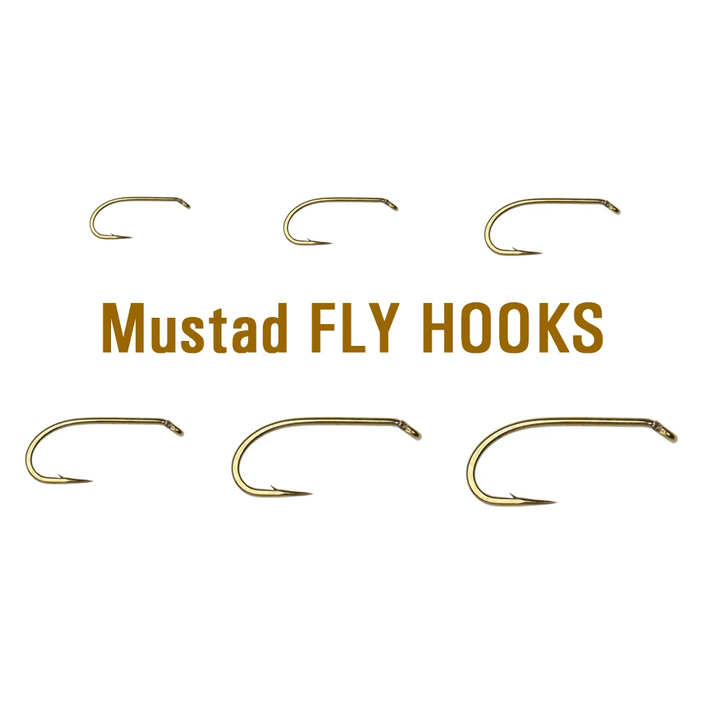 Mustad 100pcs Bronze Finish Caddis/Eggs/Nymph/Streamer/Dry/Wet Signature  Fly Tying Fishing Hook Micro Barb Ringed Eye Forged