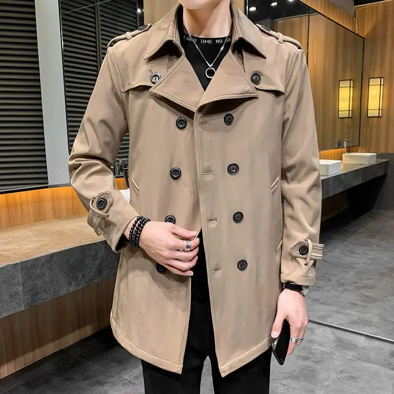 

New Man Trench Coat Medium Length Man Spring Autumn Windbreaker Long Trench Coat for Men Britain Casual Coat