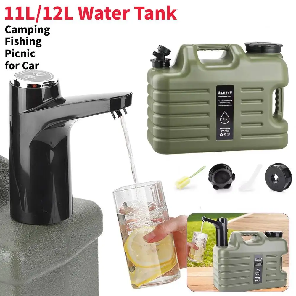 11L Large Water Tank Outdoor Water Bin with Faucet & USB Rechargeable Electric Water Pump Water Tank Cover for Camping Fishing 1