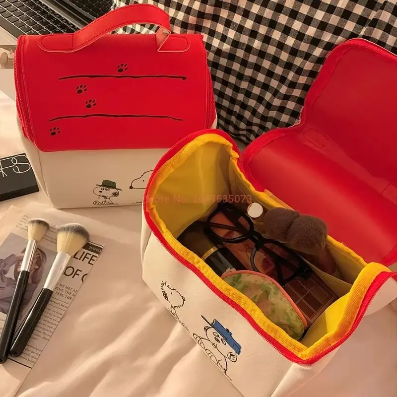 New Anime Snoopy Red House Stationery Storage Bag High-Capacity Cosmetic Bag Portable Carry Hand Storage Travel stationery organizer stationery storage box