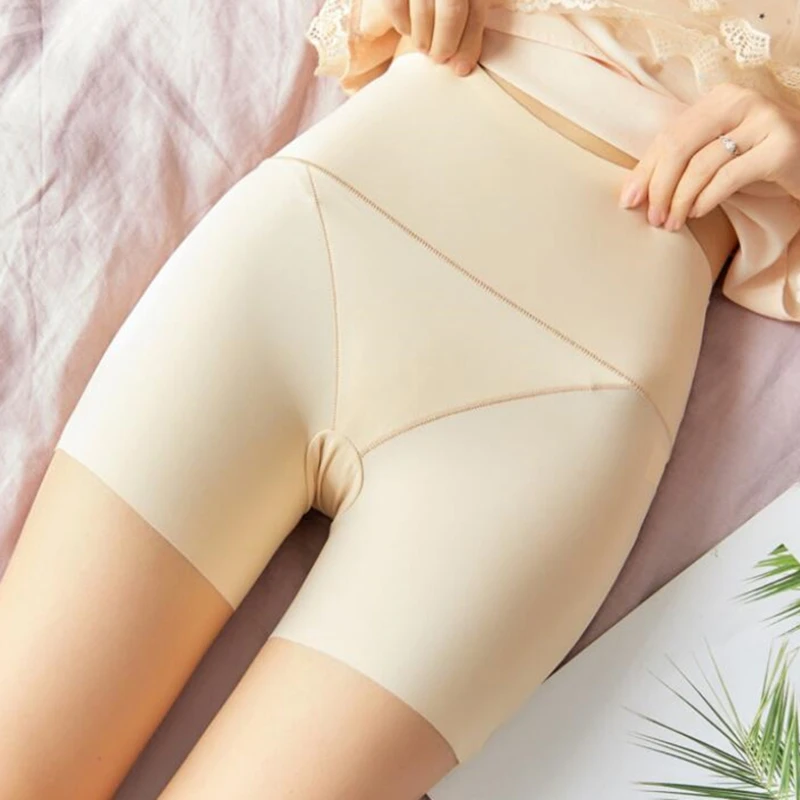Flarixa High Waist Ice Silk Seamless Boxers For Women Plus Size Tummy Tuck Safety Shorts Slimming Women's Panties Summer Thin