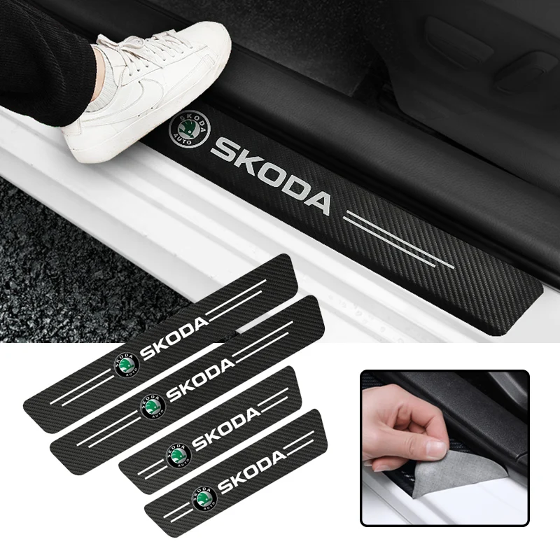 Carbon Fiber Leather Car Door Sill Anti-Stepping Protector Stickers