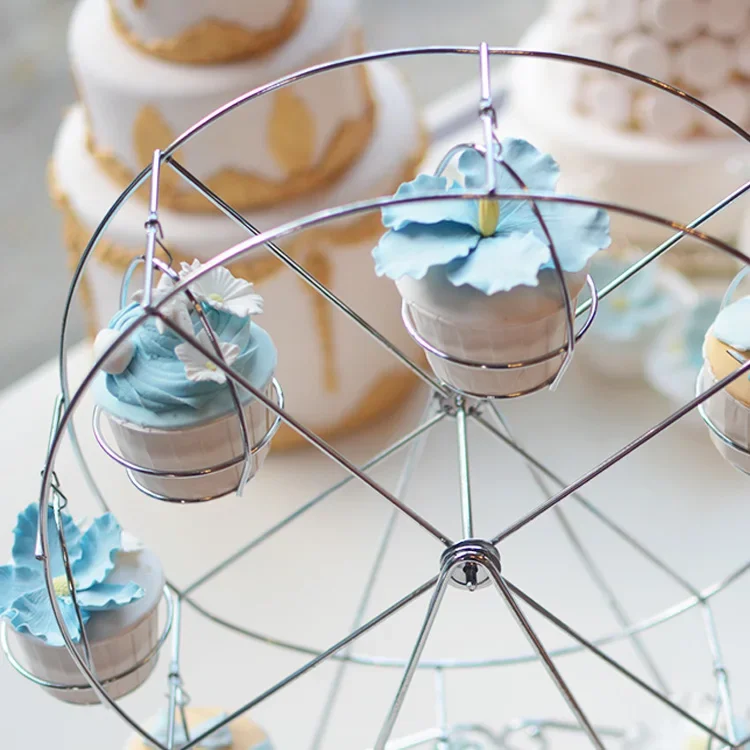 Silver Cake Stands for Wedding Decoration Ferris Wheel Muffin Cake Plates 8pcs Cupcake Stands for Kids Birthday Tools