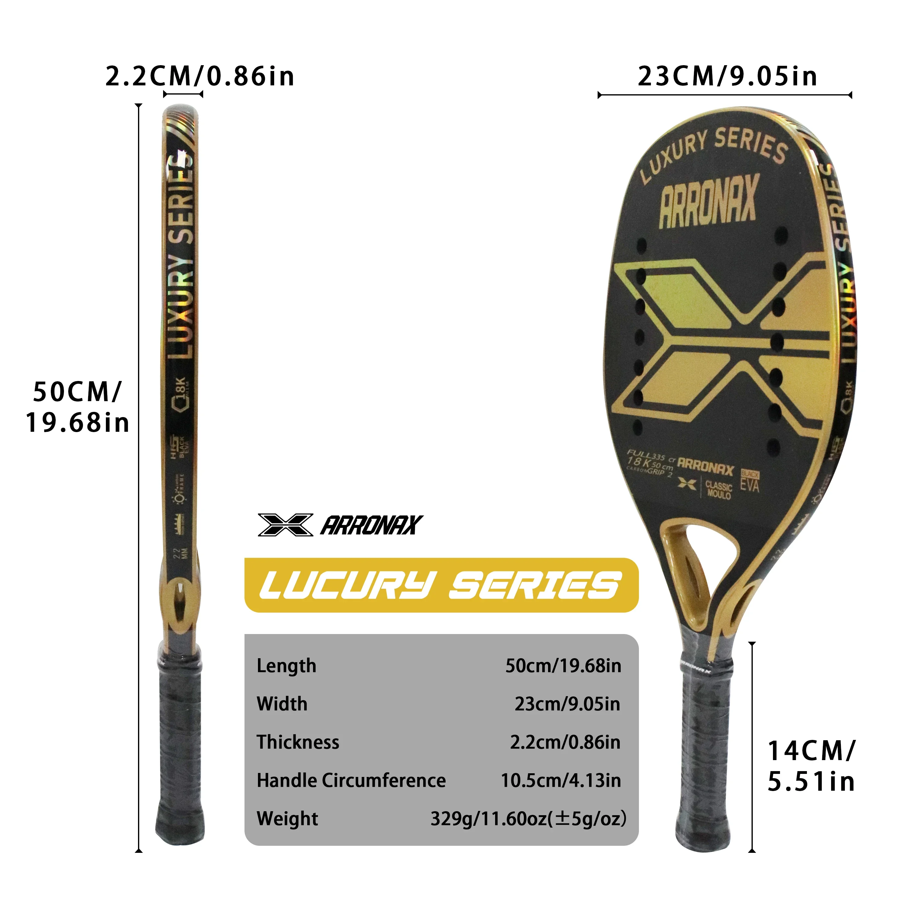 ARRONAX-Beach Tennis Racket, Carbon Fiber, 3K 12K 18K, Professional 22mm EVA Soft Round Grit, Tennis Racket with Bag