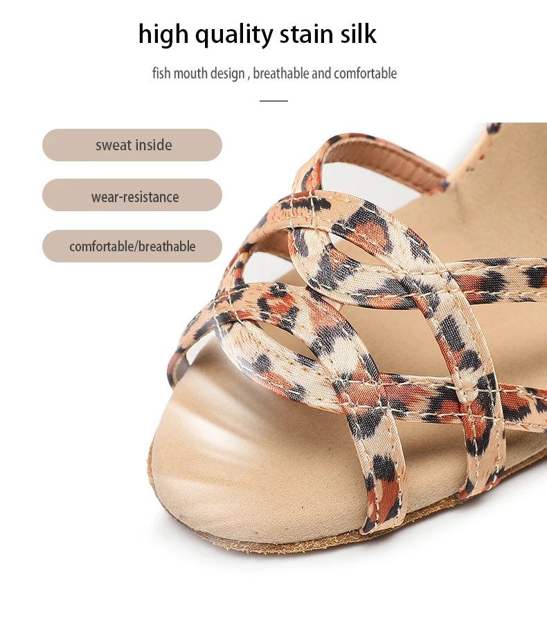 Woman Leopard Latin Dance Shoes Girls Soft Bottom Practice Bachata Salsa Dancing Shoes for Girls High Hee Latino Sheos