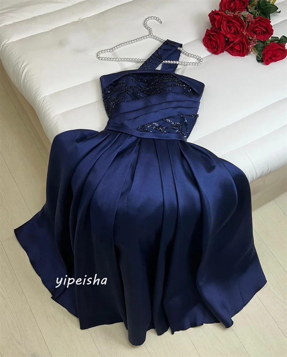 green emerald velvet dress Elizabeth K GL2669 Prom Dress - Navy main image 1