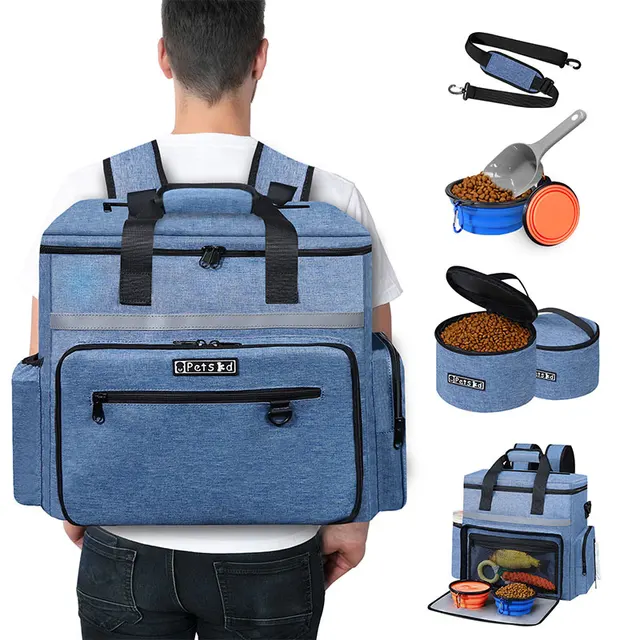 Petskd Outdoor Dog Organizer Bag with Bowl Set Traveling Storage Bag Large Multi-Function Pockets Pet Food Container Backpack