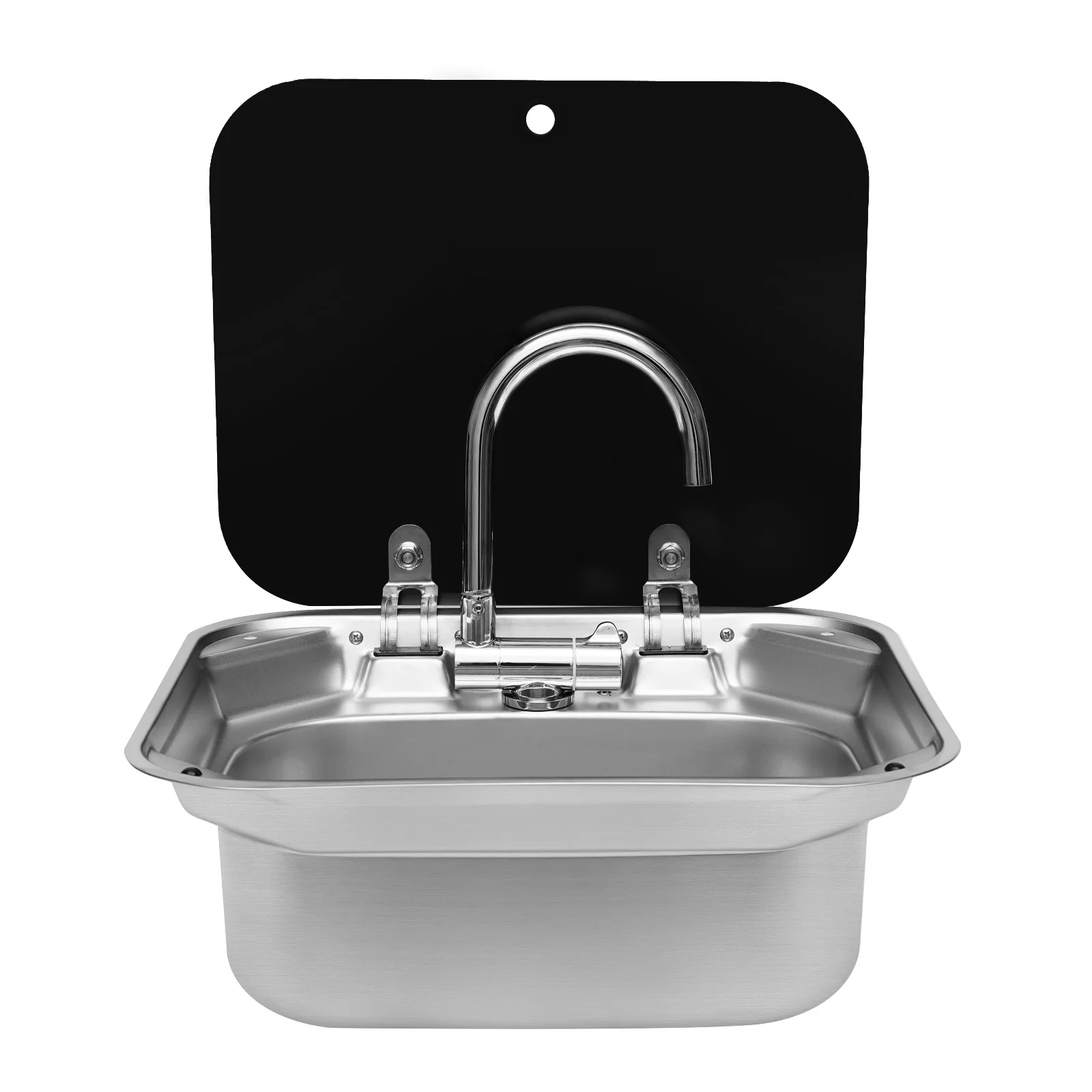 Hand Wash Basin Sink Stainless Steel RV Sink with Glass Lid Hot and Ccold Faucet Camper Accessories for RV Caravan Boat