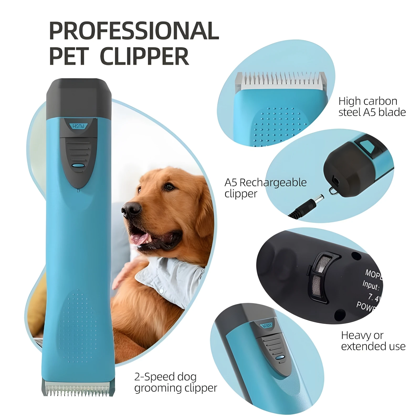 Rechargeable Pet Hair Cutters Big Battery Cat Dog Electric Cordless Pet Clippers