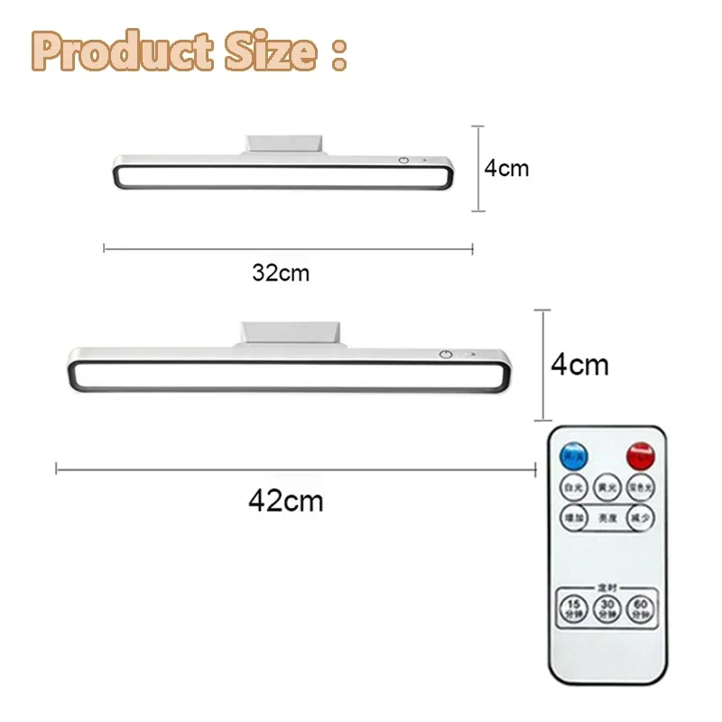 LED Desk Lamp USB Rechargeable Light Hanging Magnetic Table Lamps Remote Control Dimming Night Lights Reading Cabinet Wardrobe