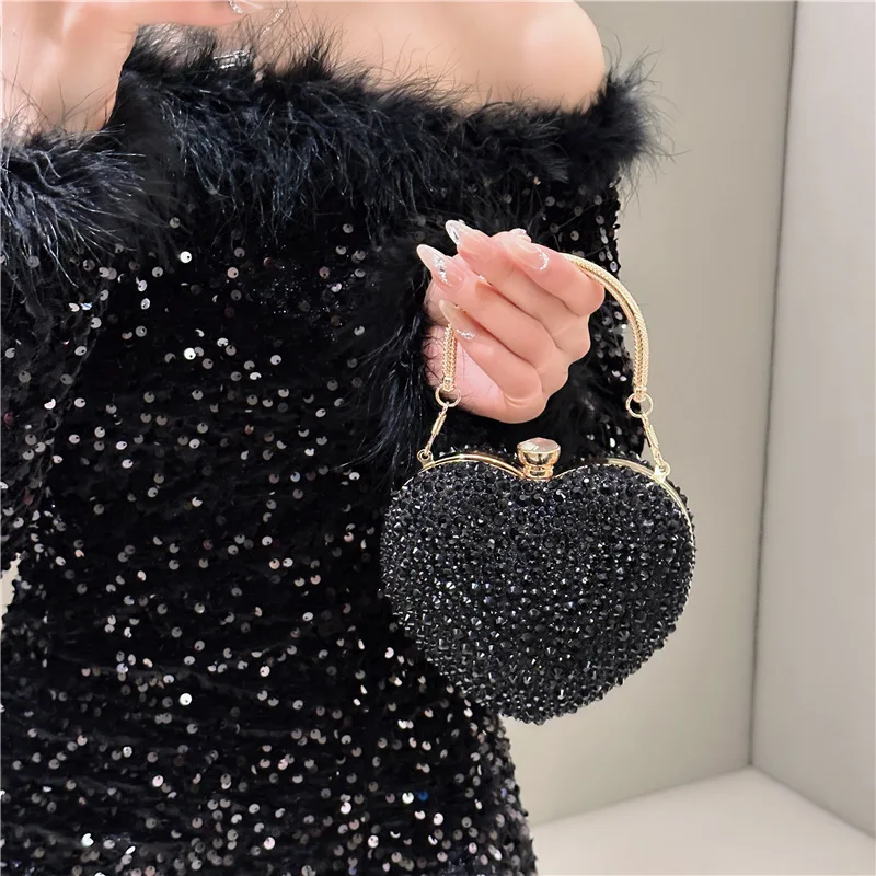 ✨極美品✨ crystal heart clutch パーティーバッグ Heart Shape Crystal Clutch Purse Wedding Party Shoulder Bag