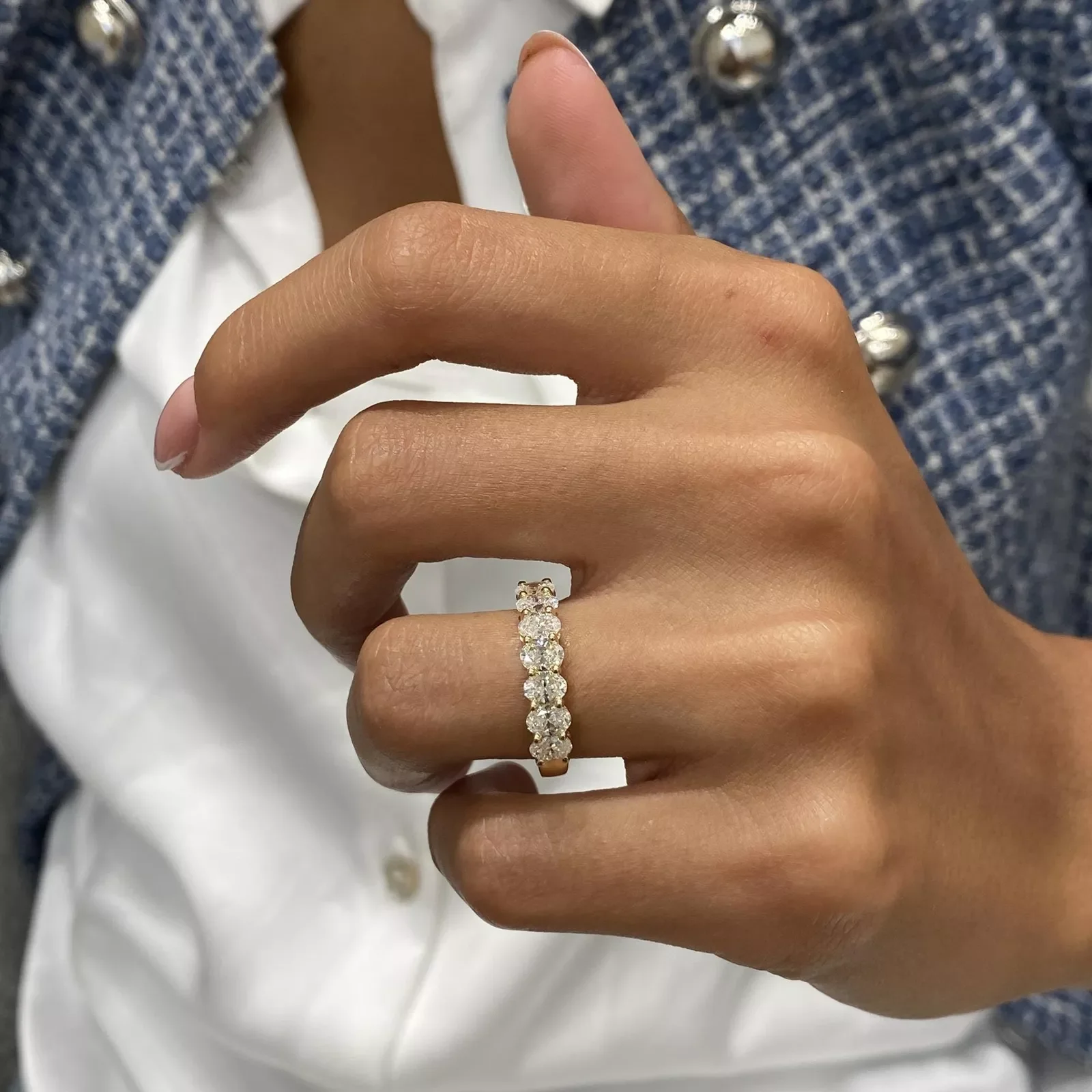 AEAW Ovaler CVD HPHT Lab Grown Diamond 7 Stones Ring 1,4 ctw DEF VS-VVS Platinum 950 Ehering für Frauen – Detail 8