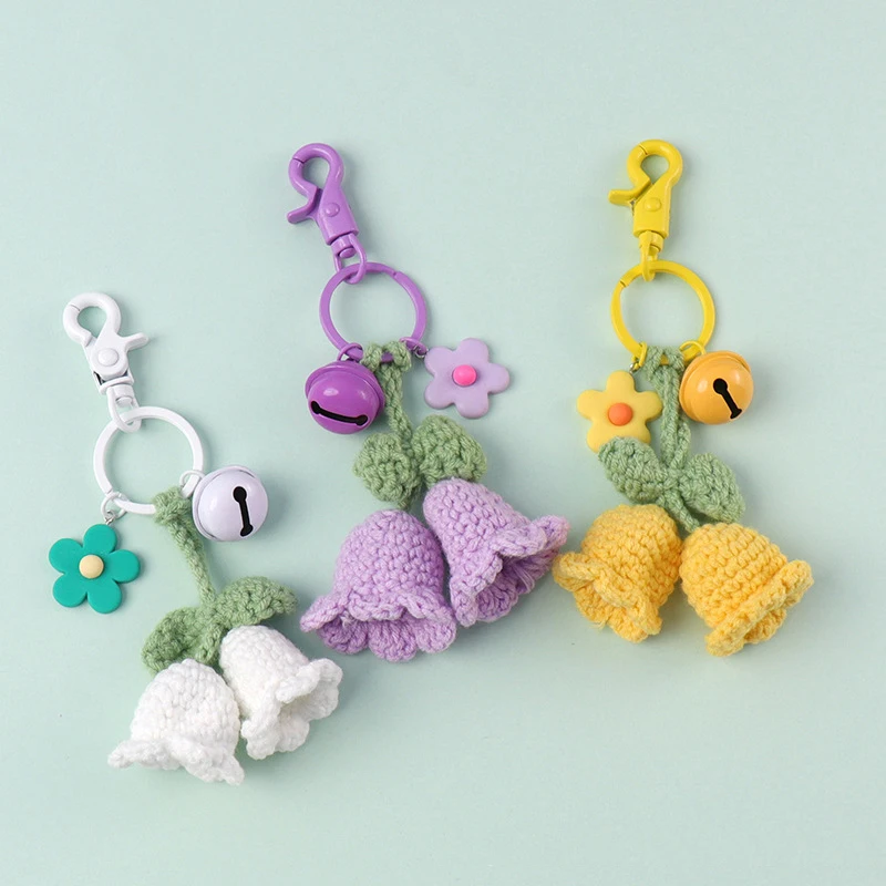 5 Colors Handmade Knitted Flower Keychain Fashion Yarn Crochet Bell