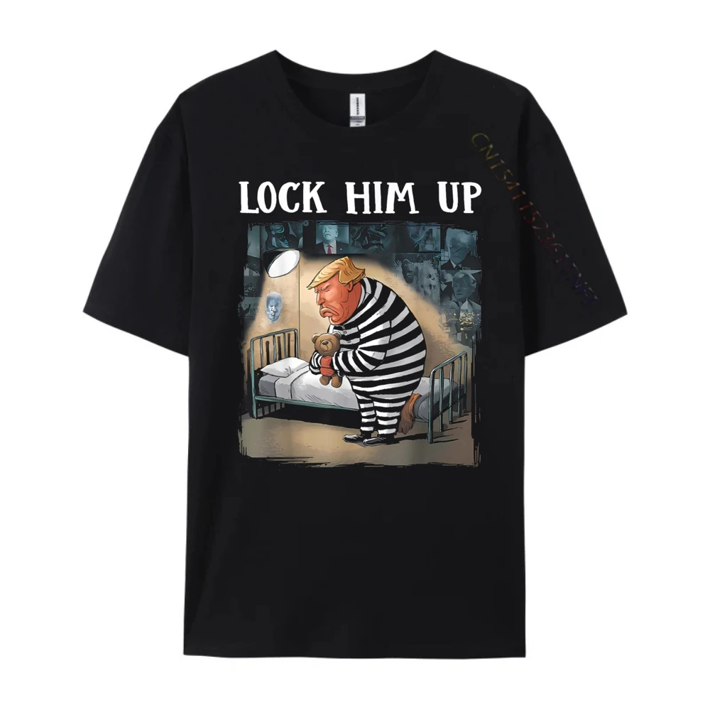 Lock Him Up Anti Trump Leisure Christmas Premium Cotton Crew Neck Female Tops Tees Funny Tshirts Family Short Sleeve T-Shirt Lock Him Up Anti Trump 2024 Funny Jail Trump For Prison black