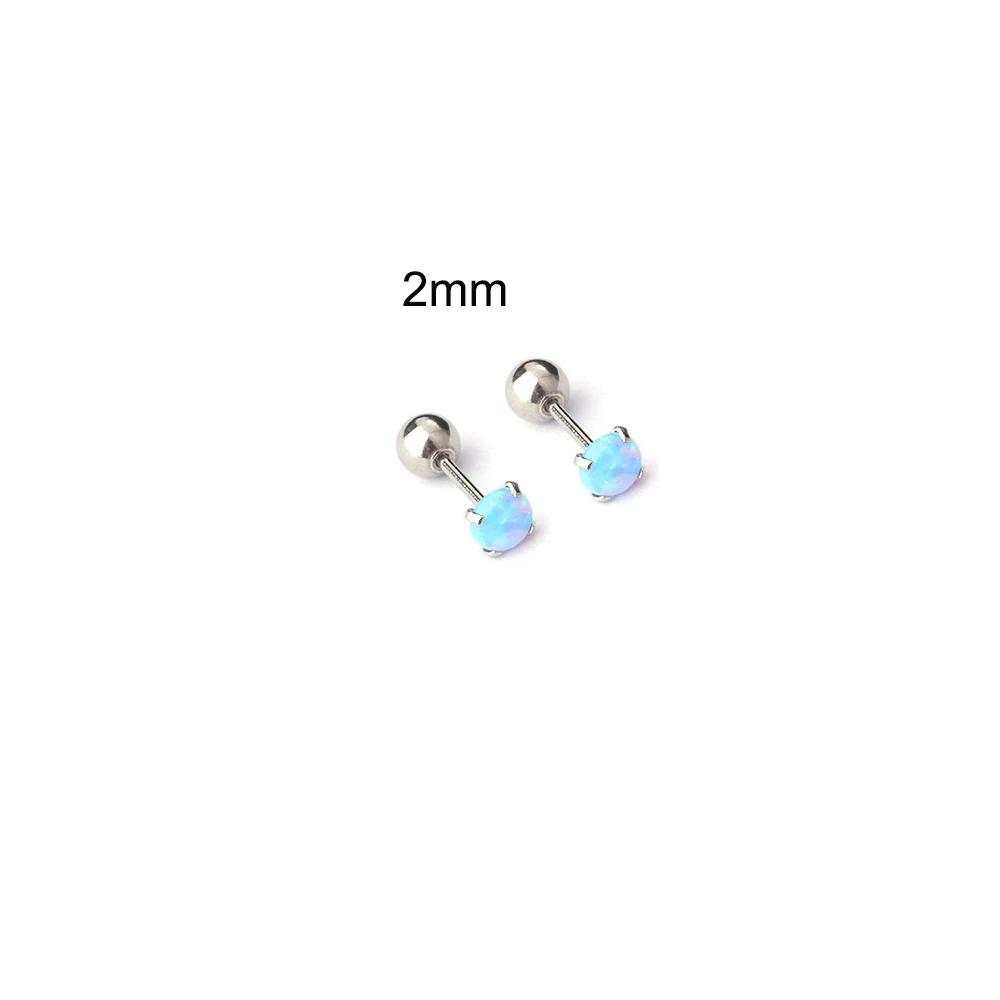Stainless Steel Blue Opal Stud Earrings - Minimalist Cartilage Jewelry