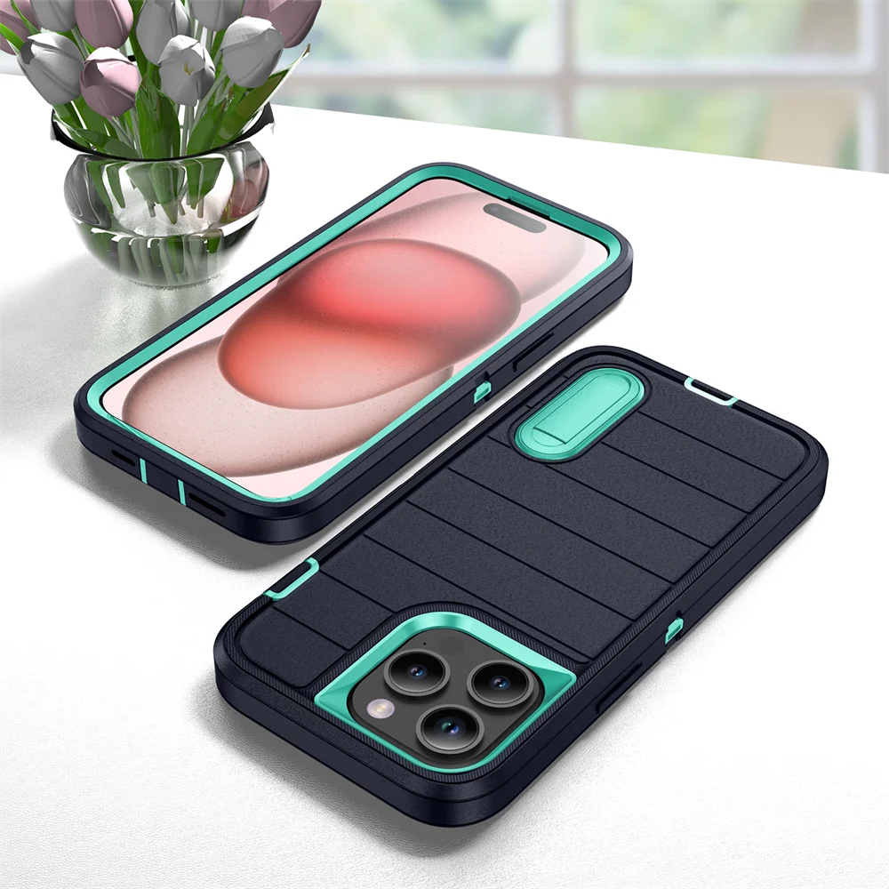 Nouvelle coque de protection hybride 3 en 1 pour iPhone 16 15 Pro Max 14 Plus 13 12 11 avec béquille Funda 15Pro 14Pro 13Pro_voghion.com