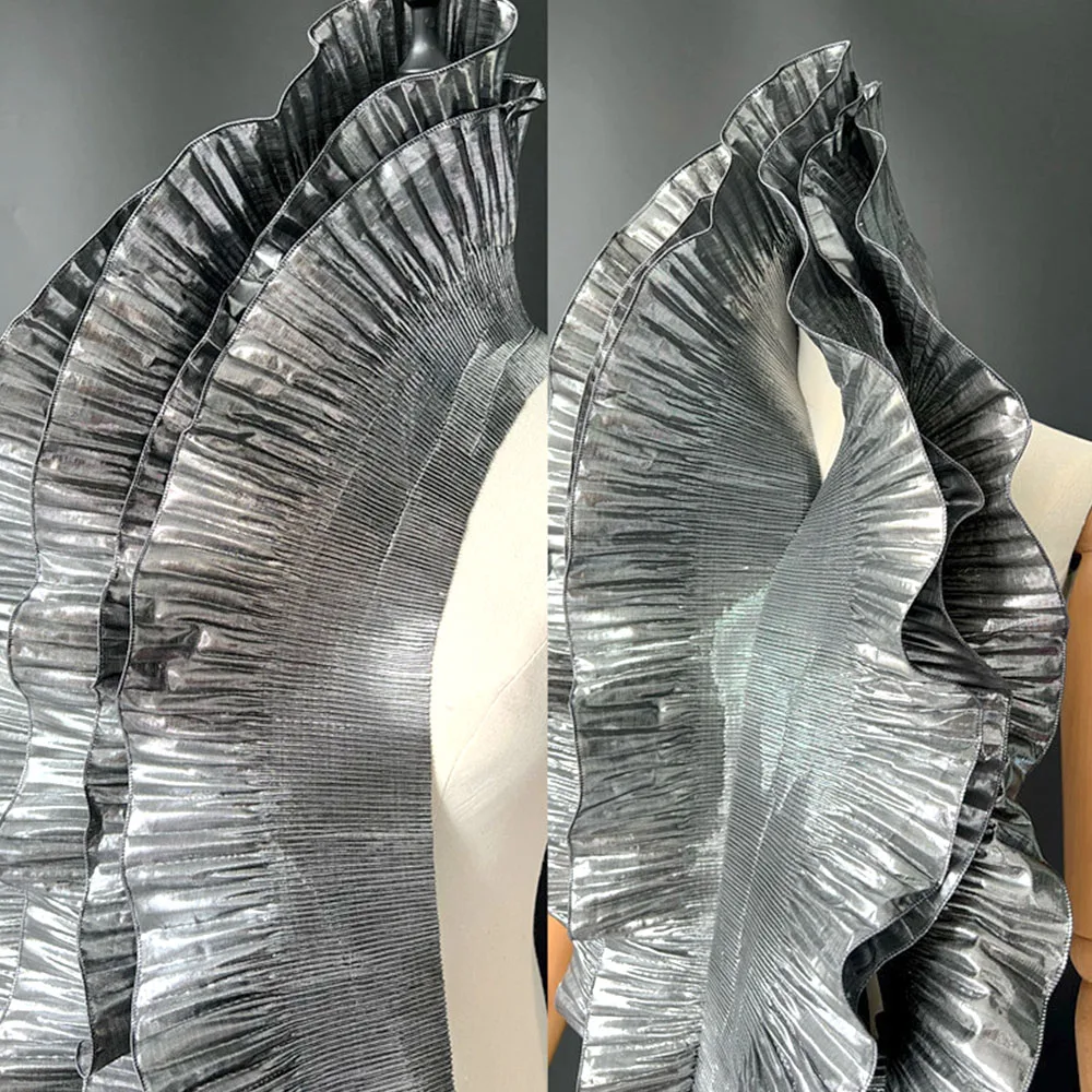 Metallic Lustrous Ruffle Pleat Lace Retro Organza Fabric Trim Decorative Tulle Border For Diy Sewing Dress Bag Costume 1Yard lace fabric,lace sewing accessories,lace sewing supplies,lace accessories,lace decoration,clothing craft accessories,tassel trim lace