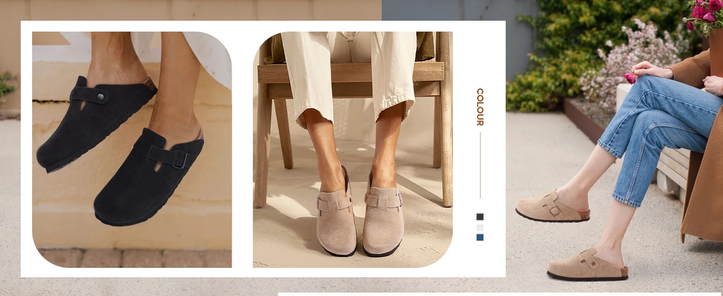 Women's Suede Mules Sandals With Arch Support And Cork Footbed_voghion.com