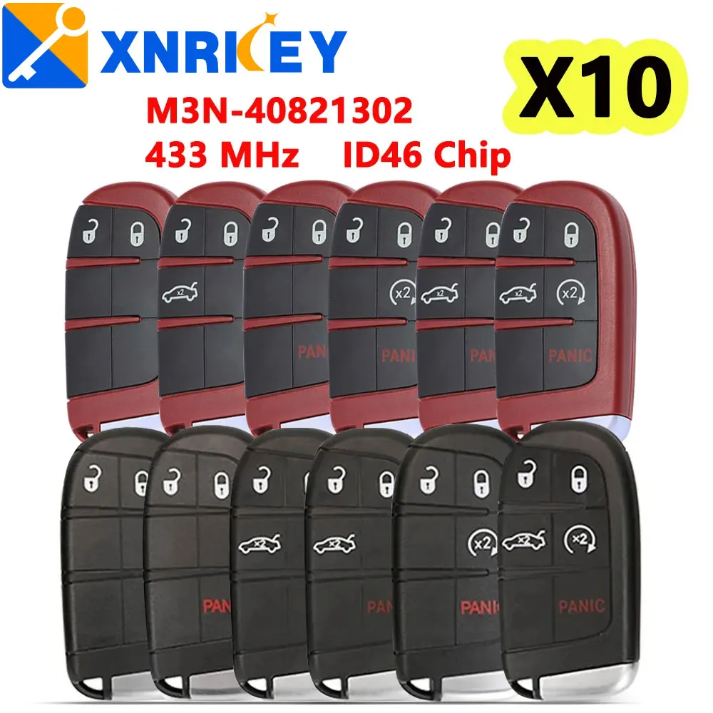 

XNRKEY 10 PCS / Set Replacement Smart Remote Key Fob for Chrysler Dodge Charger Journey Challenge 433MHz ID46 Chip M3N-40821302