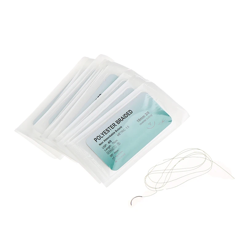 Medical Needle Suture 12Pcs 75cm 2/0 3/0 4/0 Dental Surgical Needle Silk Medical Thread Suture Surgical Practice Kit surgical training kit suture practice kit